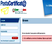 Pagina di errore all'accesso per la registrazione PEC