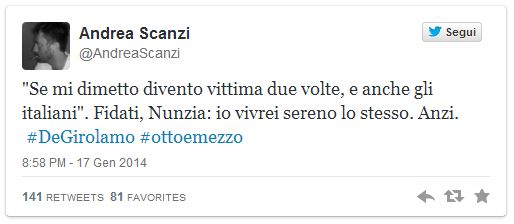 il tweet di andrea scanzi per nunzia de girolamo