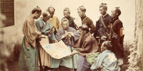 Samurai Foto del Clan Chosyu nel 1860 (foto di Felice Beato colorata ad acquarello)