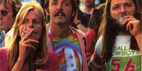 Linda McCartney, Paul McCartney e David Gilmour dei Pink Floyd ad un concerto dei Led Zeppelin