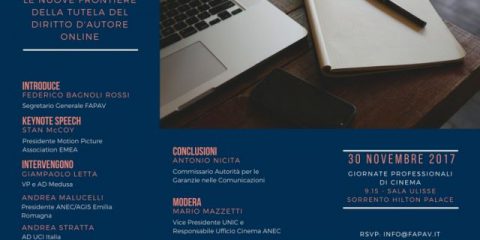 FAPAV, il 30 novembre a Sorrento seminario sul diritto d’autore online