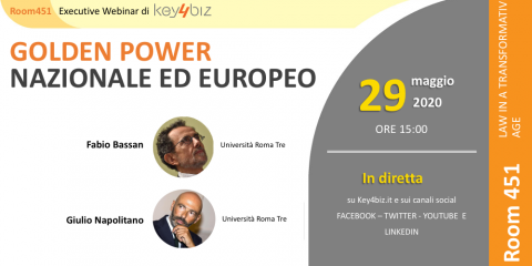 Room 451: “Golden Power Nazionale ed Europeo”, in diretta il 29 maggio alle 15