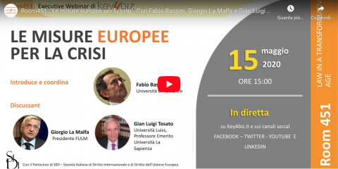 Room 451: “Le misure europee per la crisi”. Vedi il webinar con Bassan, Tosato e La Malfa