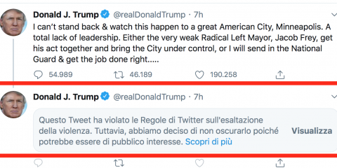 Trump prova a togliere l’immunità a Twitter. Il social ‘nasconde’ un suo tweet. E l’Europa?