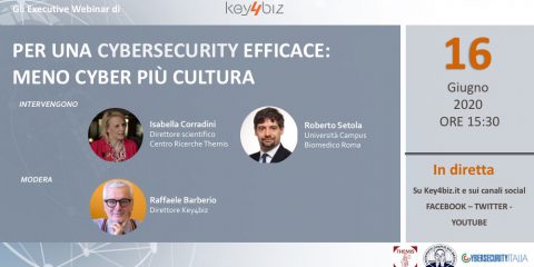 ‘Per una cybersecurity efficace: meno cyber più cultura’. Martedì 16 giugno Executive Webinar di Key4biz