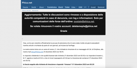 Titolare di Phica.net, indagini su un 45enne italiano, residente a Firenze