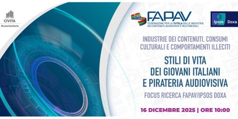 Stili di vita dei giovani italiani e pirateria audiovisiva, il 16 dicembre nuovo studio FAPAV/Ipsos Doxa